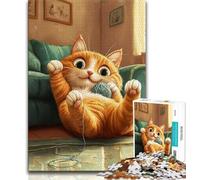 Jigsaw Puzzles for Teenagers Cat Playing with A Ball of Yarn 1000 Piece Puzzle,Stress Reliever Staycation Kill Time Enhance Love between Couples 38x26cm