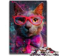 Jigsaw Puzzles for Teenagers Cat Wearing Glasses Teenager Puzzles,Stress Reliever Staycation Kill Time Wishlist with Santa Claus (75x50cm)