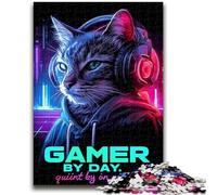 Jigsaw Puzzles for Teenagers Cat Wearing Headphones Puzzles for Adults,Stress Reliever Difficult Challenge Suitable for Desktop Decoration (75x50cm)