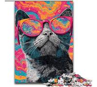 Jigsaw Puzzles for Teenagers Cat Wearing Sunglasses, Analysis And Logic with Fully Interlocking Randomly Shaped Pieces for And Age 14 Years Up (Size 26x38cm)