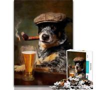 Jigsaw Puzzles for Teenagers Cattle Dog Smoking Teenager Jigsaw,Family Activity Fun at Home Activities, Birthday Present,Travel Gifts (size 38x26cm)