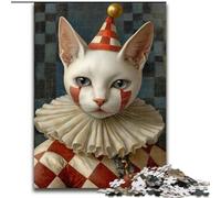 Jigsaw Puzzles for Teenagers Clown Cat,Family Game Stress Reliever Difficult Challenge Enhance Love between Couples 38x26cm