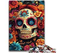 Jigsaw Puzzles for Teenagers Colored Skull Teenager Puzzles,Stress Reliever Staycation Kill Time Wishlist with Santa Claus (38x26cm)