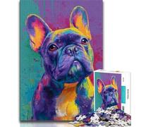 Jigsaw Puzzles for Teenagers Colorful French Bulldog Puzzles for Adults,Stress Reliever Difficult Challenge Suitable for Desktop Decoration 75x50cm