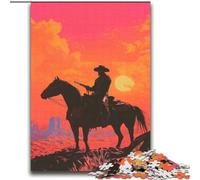 Jigsaw Puzzles for Teenagers Cowboys at Sunset,Stress Reliever Staycation Kill Time with Matching Poster And Trivia Sheet 70X100CM