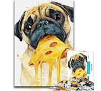 Jigsaw Puzzles for Teenagers Dog Eating Pizza,Help The Brain Exercise Addictive Toys to Cultivate Patience Wall Decoration (75x50cm)