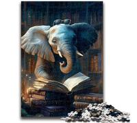 Jigsaw Puzzles for Teenagers Elephant Reading A Book 1000 Piece Jigsaw,Stress Reliever Staycation Kill Time Parent-child Interaction (26x38cm)