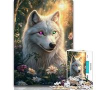 Jigsaw Puzzles for Teenagers Fantasy Jungle White Wolf 1000 Piece Puzzle,Stress Reliever Staycation Kill Time Enhance Love between Couples 38x26cm
