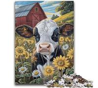 Jigsaw Puzzles for Teenagers Farm Sunflower Cows 1000 Piece Jigsaw,Family Entertainment Toys with Matching Poster And Trivia Sheet (50x75cm)