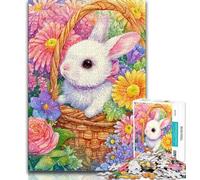 Jigsaw Puzzles for Teenagers Flower Bunny,Help The Brain Exercise Addictive Toys to Cultivate Patience Gift For Birthdays 38x26cm