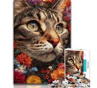 Jigsaw Puzzles for Teenagers Flowers And Cats Adult Jigsaw,Artistic Wall Decor & Birthday Gift Idea for Friends, Home Office (size 75x50cm)