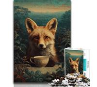 Jigsaw Puzzles for Teenagers Fox Drinking Coffee 1000 Piece Jigsaw,Stress Reliever Staycation Kill Time Parent-child Interaction 26x38cm