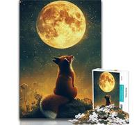 Jigsaw Puzzles for Teenagers Fox Under The Moon 1000 Piece Puzzle,Stress Reliever Staycation Kill Time Enhance Love between Couples 38x26cm
