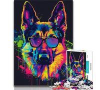 Jigsaw Puzzles for Teenagers German Shepherd DJ Neon Teenager Jigsaw,is Ideal As Gifts for The Whole Family Suitable for And 14 (size 38x26cm)