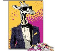Jigsaw Puzzles for Teenagers Giraffe in Suit, Suitable for People Aged 14 And Above Educational Games Secret Santa Gifts (Size 26x38cm)