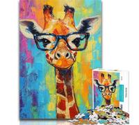 Jigsaw Puzzles for Teenagers Giraffe Wearing Glasses Teenager Jigsaw,for Educational Game Challenge Toy Deal As Gifts for The Whole Family 50x75cm
