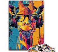 Jigsaw Puzzles for Teenagers Giraffe Wearing Headphones 1000 Piece Puzzle,learning Educational for Is Ideal As A Gift for The Whole Family (50x75cm)