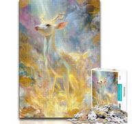 Jigsaw Puzzles for Teenagers Golden Animal Deer,Help The Brain Exercise Addictive Toys to Cultivate Patience Perfect Decoration 38X26CM