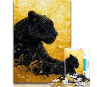 Jigsaw Puzzles for Teenagers Golden Black Panther Teenager Jigsaw,is Ideal As Gifts for The Whole Family Suitable for And 14 (size 38x26cm)
