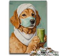Jigsaw Puzzles for Teenagers Golden Retriever Drinking Coffee Suitable for Ages 14 And Up Family Games Deal As Gifts for The Whole Family 38x26cm