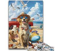 Jigsaw Puzzles for Teenagers Golden Retriever on Vacation Suitable for Ages 14 And Up Family Games Deal As Gifts for The Whole Family 38x26cm