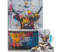 Jigsaw Puzzles for Teenagers Graffiti Highland Cow 1000 Piece Jigsaw,Educational Games Home Decoration Suitable for Desktop Decoration (size 38x26cm)