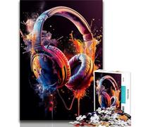 Jigsaw Puzzles for Teenagers Headphones Colorful Splash Art Puzzles for Adults,Challenging Family Activity Games DIY Toy for Home Wall Decor Gifts (size 75x50cm)