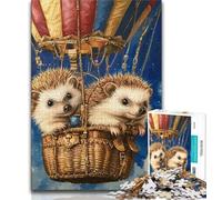 Jigsaw Puzzles for Teenagers Hedgehog in A Hot Air Balloon Puzzles for Teenagers,Staycation Kill Time with Fully Interlocking Randomly Shaped Pieces (size 38x26cm)