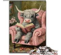 Jigsaw Puzzles for Teenagers Highland Cattle Reading A Book, Suitable for Ages 14 And Up Home Decor Deal As Gifts for The Whole Family (Size 50x75cm)