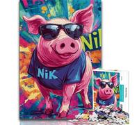 Jigsaw Puzzles for Teenagers Hip Hop Pig Teenager Jigsaw,is Ideal As Gifts for The Whole Family Suitable for And 14 (size 38x26cm)
