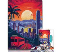 Jigsaw Puzzles for Teenagers Hong Kong Skyline Tram,Brain Intelligence Challenge Addictive Toys Birthday Present,Gifts,Wall Art (75x50cm)