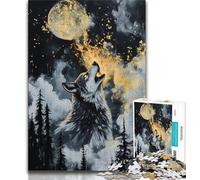 Jigsaw Puzzles for Teenagers Howling Wolf Under The Moon Teenager Puzzles,for Educational Game Challenge Toy Deal As Gifts for The Whole Family 26x38cm