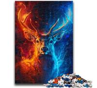 Jigsaw Puzzles for Teenagers Ice And Fire Deer Challenging Game Gifts for Is Ideal As A Gift for The Whole Family 50x75cm
