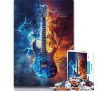 Jigsaw Puzzles for Teenagers Ice And Fire Guitar Teenager Puzzles,Educational Games Home Decoration Birthday Present, Gifts, Wall Art (size 75x50cm)