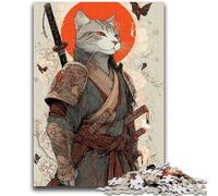Jigsaw Puzzles for Teenagers Japanese Samurai Cat Puzzles for Teenagers,Family Entertainment Toys with Matching Poster And Trivia Sheet (26x38cm)