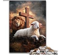 Jigsaw Puzzles for Teenagers Jesus Lion Sheep Challenging Game Toys Deal As Gifts for The Whole Family for Ages 14+ 50x75cm