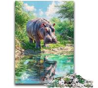 Jigsaw Puzzles for Teenagers Jungle Hippo Teenager Puzzles,Game Toys Every Piece Is Unique - Challenging Family Fun Game (50x75cm)