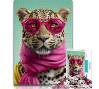 Jigsaw Puzzles for Teenagers Leopard Wearing A Scarf Adult Jigsaw,Artistic Wall Decor & Birthday Gift Idea for Friends, Home Office (size 38x26cm)