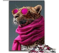 Jigsaw Puzzles for Teenagers Leopard Wearing A Scarf, Toys Educational Games Stress Relieving Enhance Love between Couples (Size 26x38cm)
