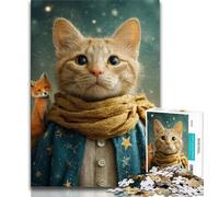 Jigsaw Puzzles for Teenagers Little Prince Cat,Family Game Stress Reliever Difficult Challenge Enhance Love between Couples 75x50cm