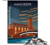 Jigsaw Puzzles for Teenagers Manchester Travel Poster, Stress Reliever Difficult Challenge Secret Santa Gifts for Age 14 Years Up 26x38cm