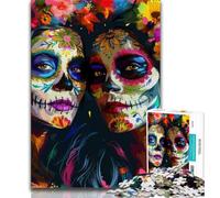 Jigsaw Puzzles for Teenagers Mexican Skull Girls 1000 Piece Puzzle,Stress Reliever Staycation Kill Time Enhance Love between Couples 75x50cm