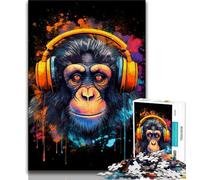 Jigsaw Puzzles for Teenagers Monkey Dj Music 1000 Piece Puzzle,Stress Reliever Staycation Kill Time Enhance Love between Couples 75x50cm