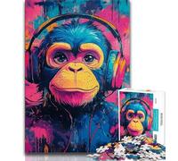 Jigsaw Puzzles for Teenagers Monkey with Headphones 1000 Piece Puzzle,Stress Reliever Staycation Kill Time Enhance Love between Couples 38x26cm