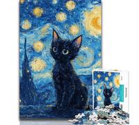 Jigsaw Puzzles for Teenagers Night Sky Black Cat Teenager Puzzles,Game Toys Every Piece Is Unique - Challenging Family Fun Game 38x26cm