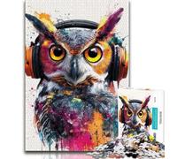 Jigsaw Puzzles for Teenagers Owl with Headphones Adult Jigsaw,Artistic Wall Decor & Birthday Gift Idea for Friends, Home Office (size 75x50cm)
