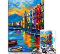 Jigsaw Puzzles for Teenagers Painting of Napoli Italy Waterfront Puzzles for Teenagers,Educational Games Home Decoration Suitable for Desktop Decoration (size 75x50cm)