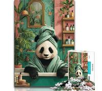 Jigsaw Puzzles for Teenagers Panda in The Bathroom Teenager Jigsaw,is Ideal As Gifts for The Whole Family Suitable for And 14 (size 38x26cm)