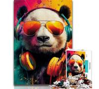 Jigsaw Puzzles for Teenagers Panda Wearing Headphones Adult Jigsaw,Artistic Wall Decor & Birthday Gift Idea for Friends, Home Office (size 38x26cm)