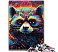 Jigsaw Puzzles for Teenagers Psychedelic Animal Raccoon Teenager Puzzles,for Educational Game Challenge Toy Deal As Gifts for The Whole Family (38x26cm)